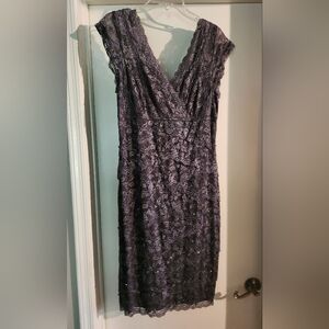 Marina Lace Sequin Cocktail Dress Pewter Ladies Size Medium EUC $42